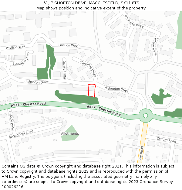 51, BISHOPTON DRIVE, MACCLESFIELD, SK11 8TS: Location map and indicative extent of plot