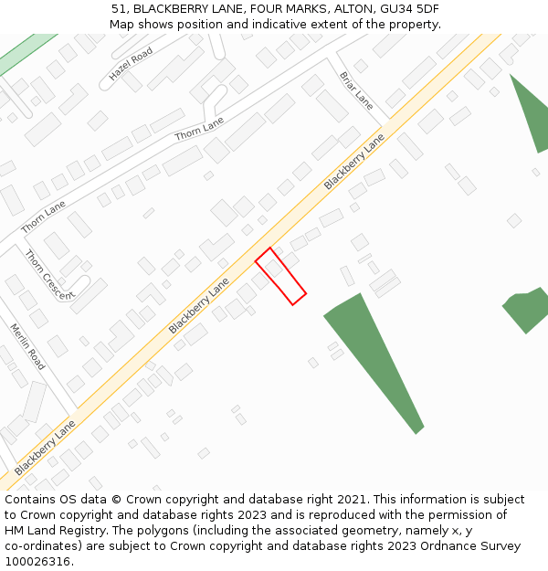 51, BLACKBERRY LANE, FOUR MARKS, ALTON, GU34 5DF: Location map and indicative extent of plot