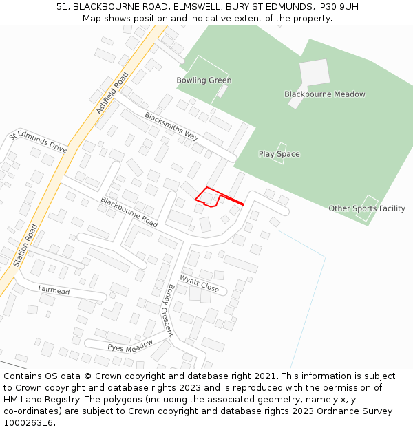 51, BLACKBOURNE ROAD, ELMSWELL, BURY ST EDMUNDS, IP30 9UH: Location map and indicative extent of plot