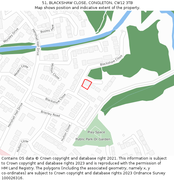 51, BLACKSHAW CLOSE, CONGLETON, CW12 3TB: Location map and indicative extent of plot