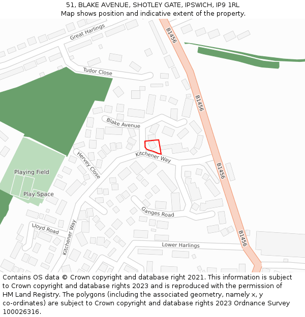 51, BLAKE AVENUE, SHOTLEY GATE, IPSWICH, IP9 1RL: Location map and indicative extent of plot