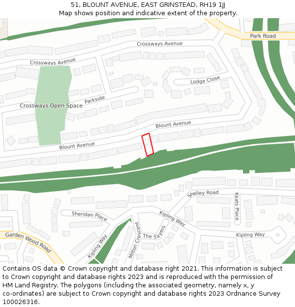 51, BLOUNT AVENUE, EAST GRINSTEAD, RH19 1JJ: Location map and indicative extent of plot