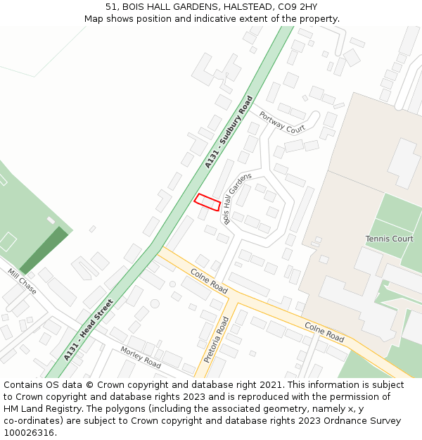 51, BOIS HALL GARDENS, HALSTEAD, CO9 2HY: Location map and indicative extent of plot