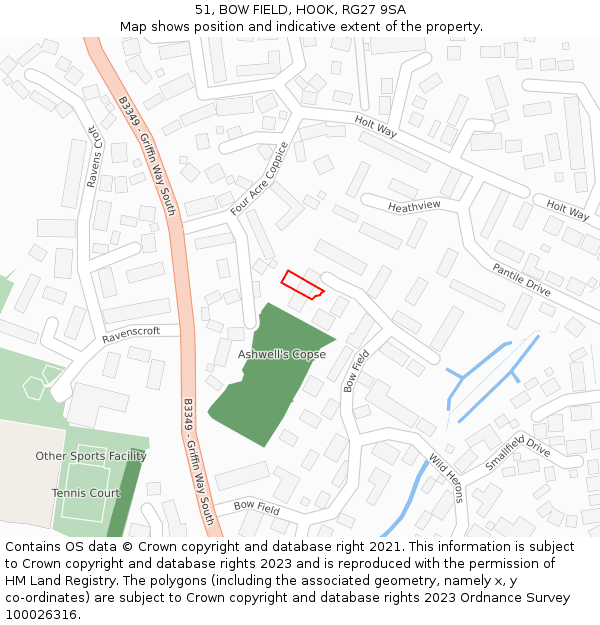 51, BOW FIELD, HOOK, RG27 9SA: Location map and indicative extent of plot