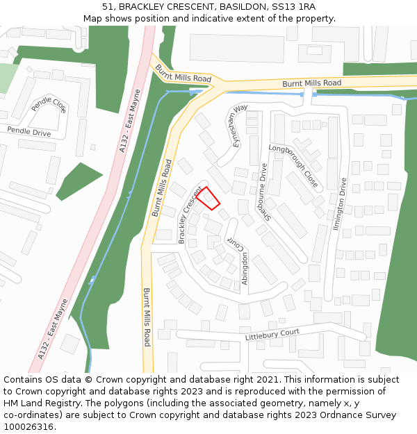 51, BRACKLEY CRESCENT, BASILDON, SS13 1RA: Location map and indicative extent of plot