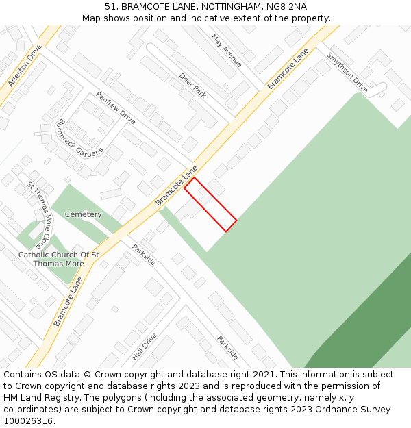 51, BRAMCOTE LANE, NOTTINGHAM, NG8 2NA: Location map and indicative extent of plot