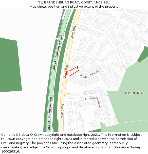 51, BRANDENBURG ROAD, CORBY, NN18 9BU: Location map and indicative extent of plot