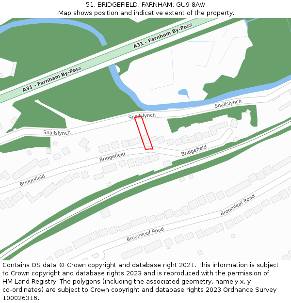 51, BRIDGEFIELD, FARNHAM, GU9 8AW: Location map and indicative extent of plot