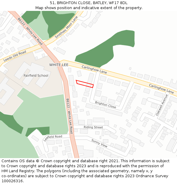 51, BRIGHTON CLOSE, BATLEY, WF17 8DL: Location map and indicative extent of plot