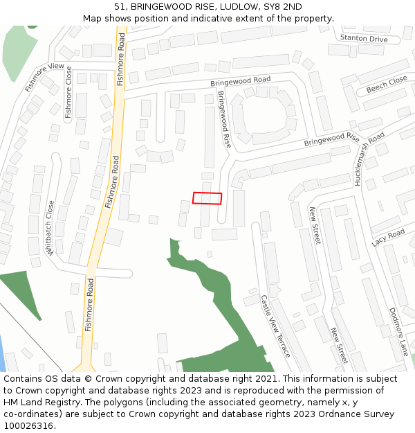 51, BRINGEWOOD RISE, LUDLOW, SY8 2ND: Location map and indicative extent of plot