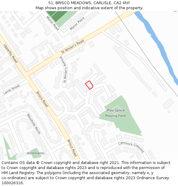 51, BRISCO MEADOWS, CARLISLE, CA2 4NY: Location map and indicative extent of plot