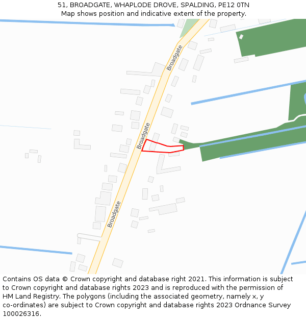 51, BROADGATE, WHAPLODE DROVE, SPALDING, PE12 0TN: Location map and indicative extent of plot
