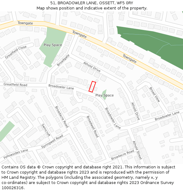 51, BROADOWLER LANE, OSSETT, WF5 0RY: Location map and indicative extent of plot