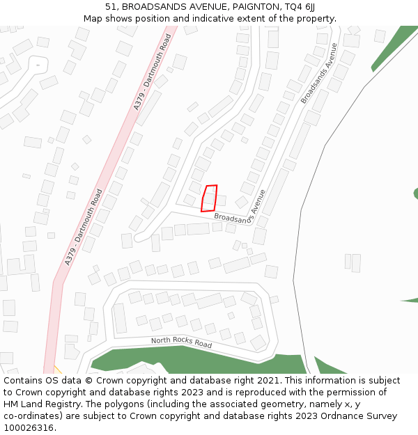 51, BROADSANDS AVENUE, PAIGNTON, TQ4 6JJ: Location map and indicative extent of plot