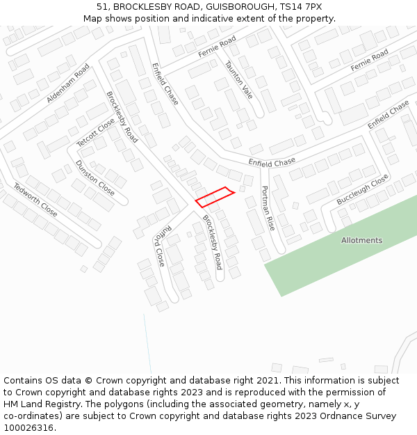 51, BROCKLESBY ROAD, GUISBOROUGH, TS14 7PX: Location map and indicative extent of plot