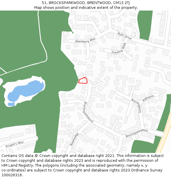 51, BROCKSPARKWOOD, BRENTWOOD, CM13 2TJ: Location map and indicative extent of plot