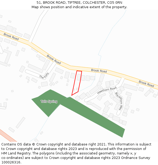 51, BROOK ROAD, TIPTREE, COLCHESTER, CO5 0RN: Location map and indicative extent of plot