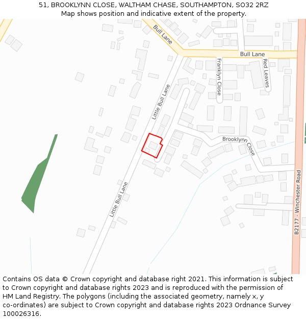 51, BROOKLYNN CLOSE, WALTHAM CHASE, SOUTHAMPTON, SO32 2RZ: Location map and indicative extent of plot