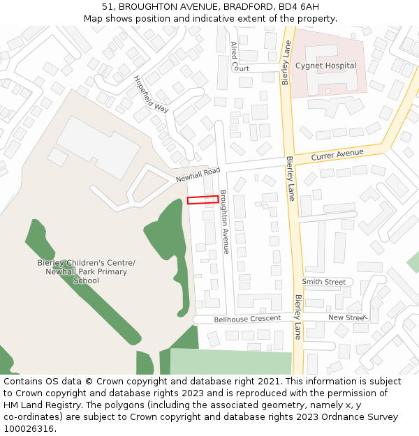 51, BROUGHTON AVENUE, BRADFORD, BD4 6AH: Location map and indicative extent of plot