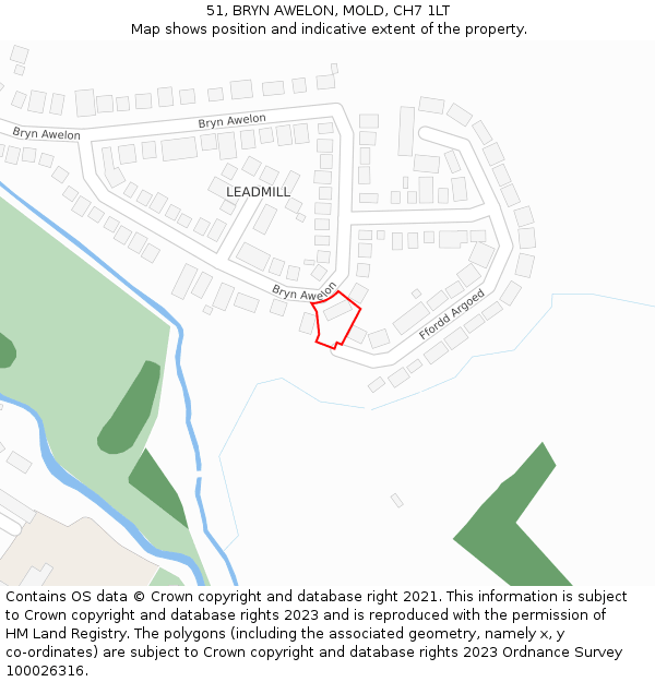 51, BRYN AWELON, MOLD, CH7 1LT: Location map and indicative extent of plot