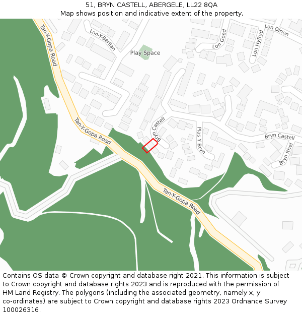 51, BRYN CASTELL, ABERGELE, LL22 8QA: Location map and indicative extent of plot