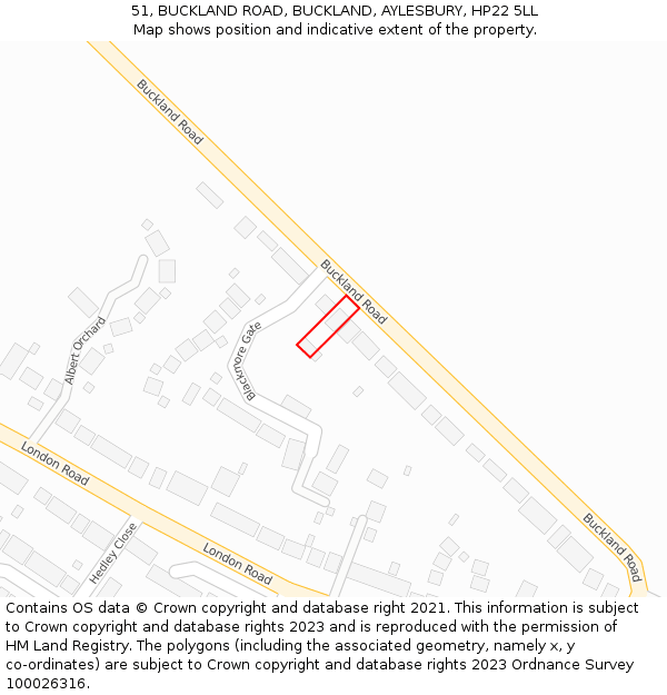 51, BUCKLAND ROAD, BUCKLAND, AYLESBURY, HP22 5LL: Location map and indicative extent of plot