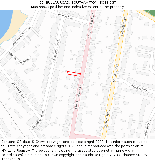 51, BULLAR ROAD, SOUTHAMPTON, SO18 1GT: Location map and indicative extent of plot