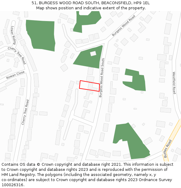 51, BURGESS WOOD ROAD SOUTH, BEACONSFIELD, HP9 1EL: Location map and indicative extent of plot