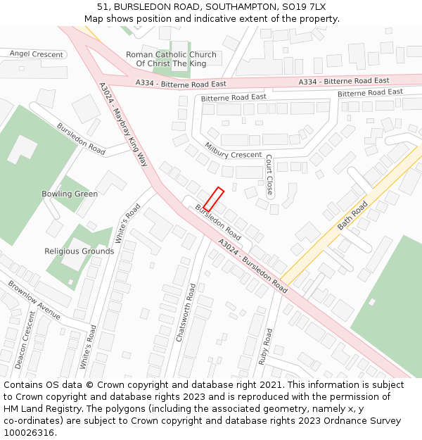 51, BURSLEDON ROAD, SOUTHAMPTON, SO19 7LX: Location map and indicative extent of plot