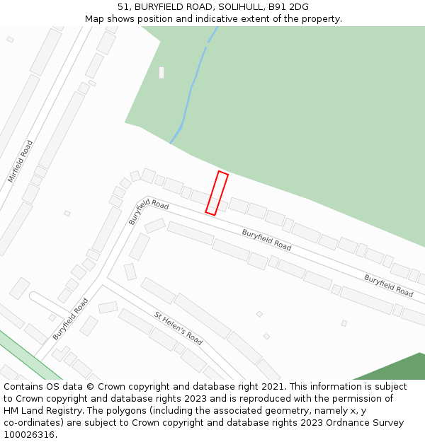 51, BURYFIELD ROAD, SOLIHULL, B91 2DG: Location map and indicative extent of plot