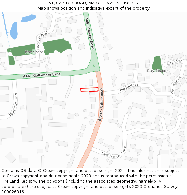 51, CAISTOR ROAD, MARKET RASEN, LN8 3HY: Location map and indicative extent of plot