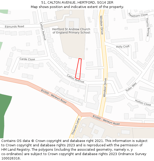 51, CALTON AVENUE, HERTFORD, SG14 2ER: Location map and indicative extent of plot