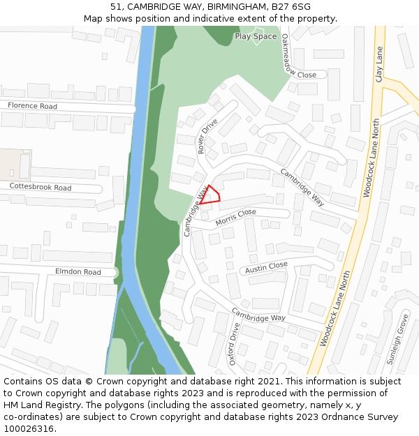 51, CAMBRIDGE WAY, BIRMINGHAM, B27 6SG: Location map and indicative extent of plot