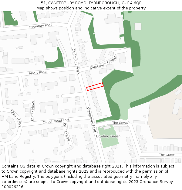 51, CANTERBURY ROAD, FARNBOROUGH, GU14 6QP: Location map and indicative extent of plot