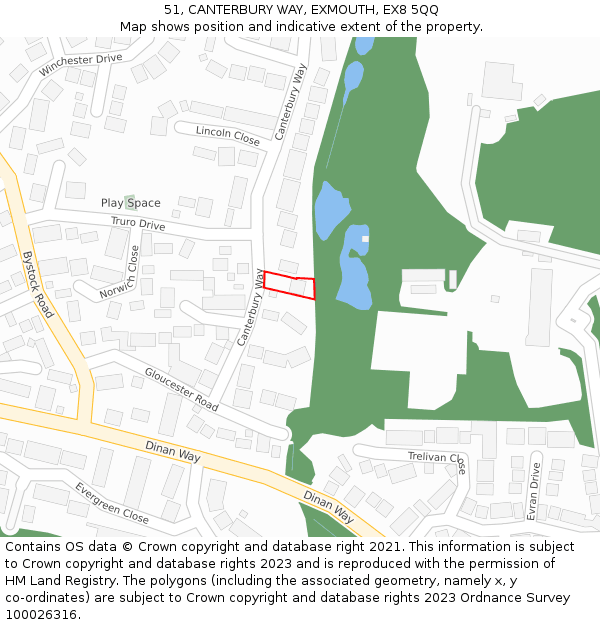 51, CANTERBURY WAY, EXMOUTH, EX8 5QQ: Location map and indicative extent of plot