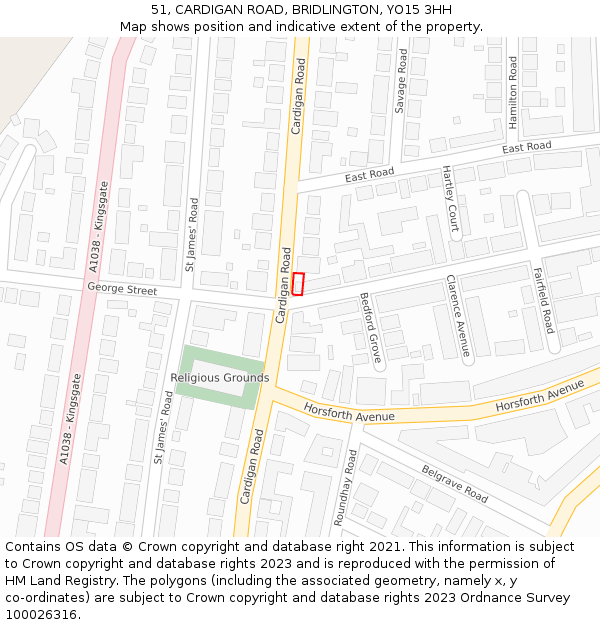 51, CARDIGAN ROAD, BRIDLINGTON, YO15 3HH: Location map and indicative extent of plot