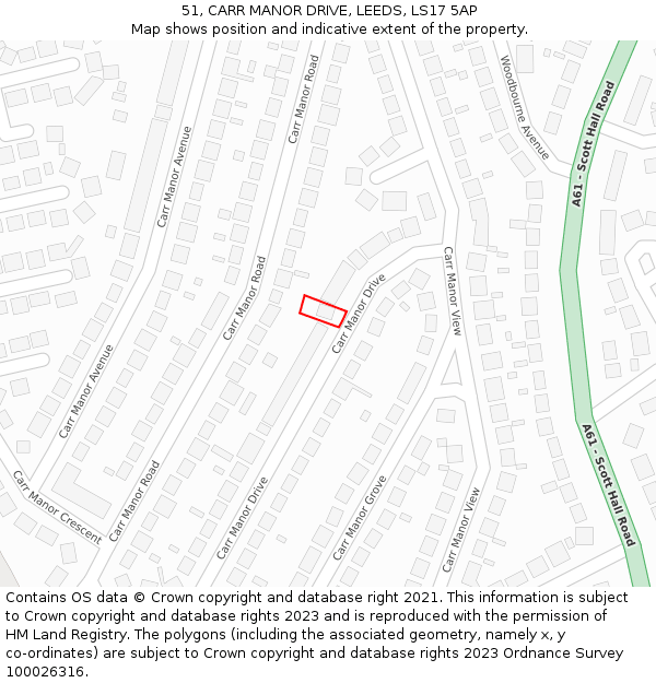 51, CARR MANOR DRIVE, LEEDS, LS17 5AP: Location map and indicative extent of plot