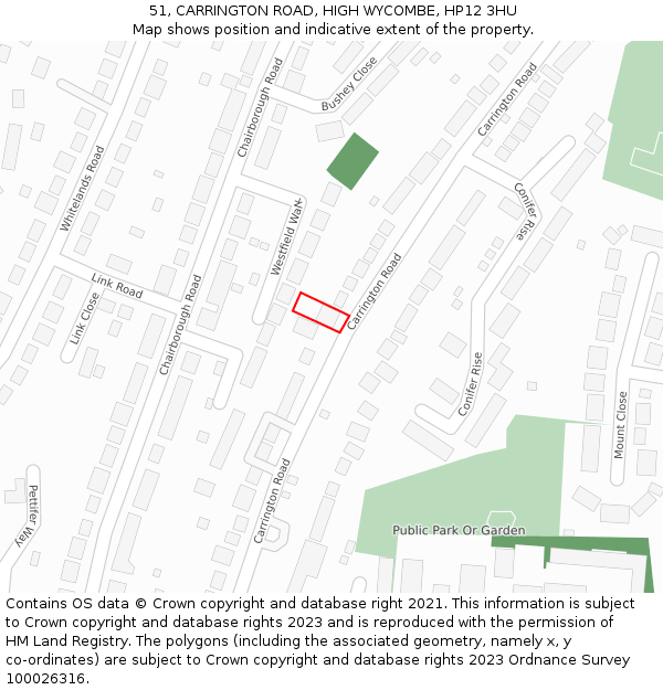 51, CARRINGTON ROAD, HIGH WYCOMBE, HP12 3HU: Location map and indicative extent of plot