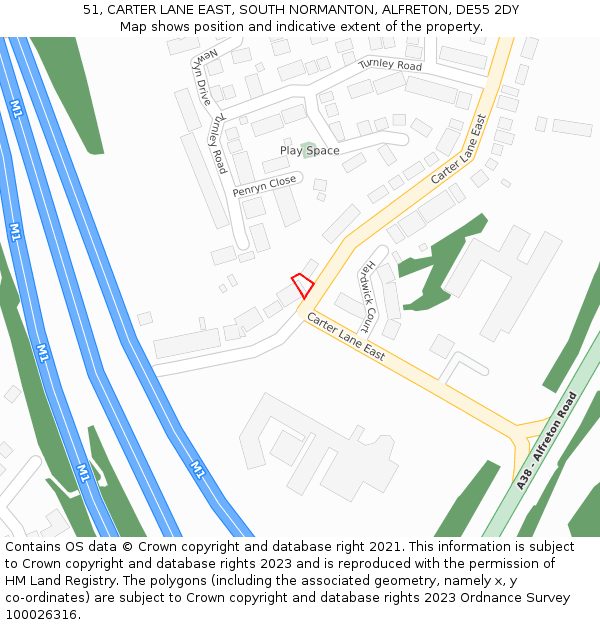 51, CARTER LANE EAST, SOUTH NORMANTON, ALFRETON, DE55 2DY: Location map and indicative extent of plot