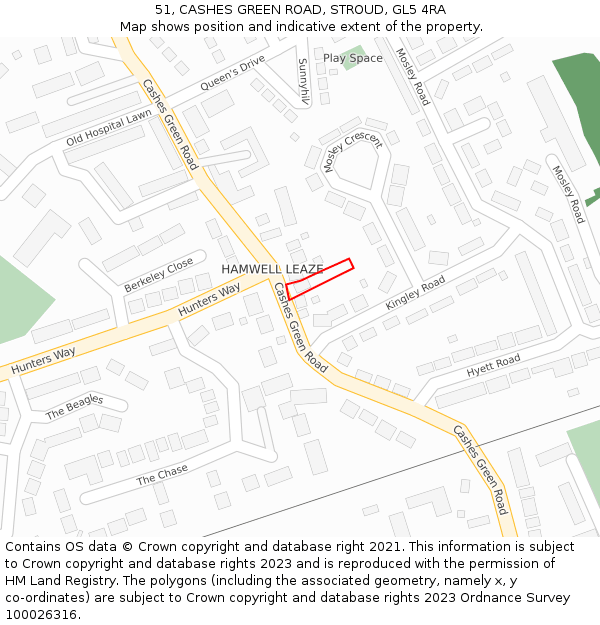 51, CASHES GREEN ROAD, STROUD, GL5 4RA: Location map and indicative extent of plot