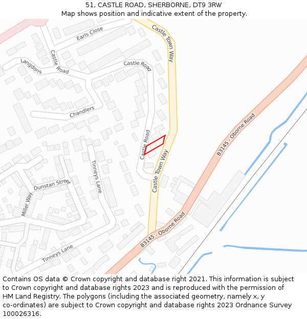 51, CASTLE ROAD, SHERBORNE, DT9 3RW: Location map and indicative extent of plot