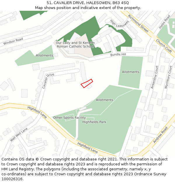 51, CAVALIER DRIVE, HALESOWEN, B63 4SQ: Location map and indicative extent of plot