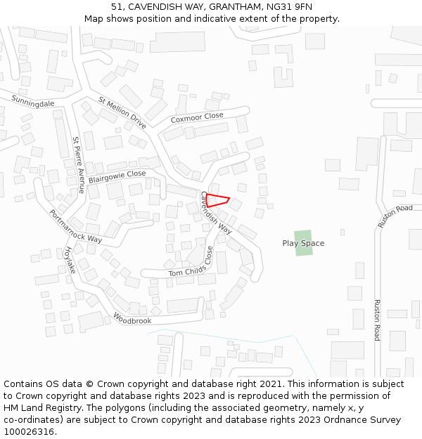 51, CAVENDISH WAY, GRANTHAM, NG31 9FN: Location map and indicative extent of plot