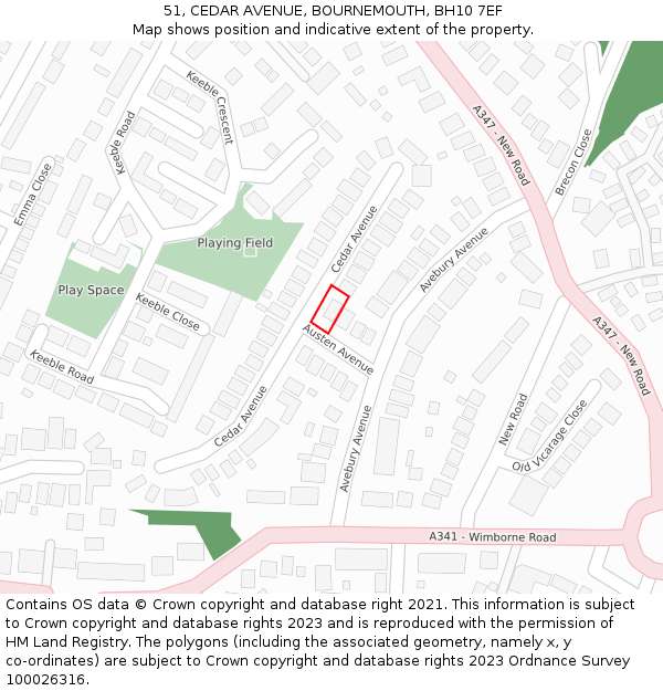 51, CEDAR AVENUE, BOURNEMOUTH, BH10 7EF: Location map and indicative extent of plot