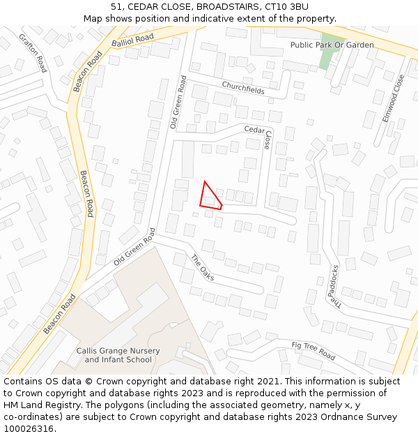 51, CEDAR CLOSE, BROADSTAIRS, CT10 3BU: Location map and indicative extent of plot