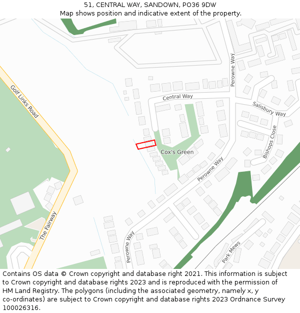 51, CENTRAL WAY, SANDOWN, PO36 9DW: Location map and indicative extent of plot