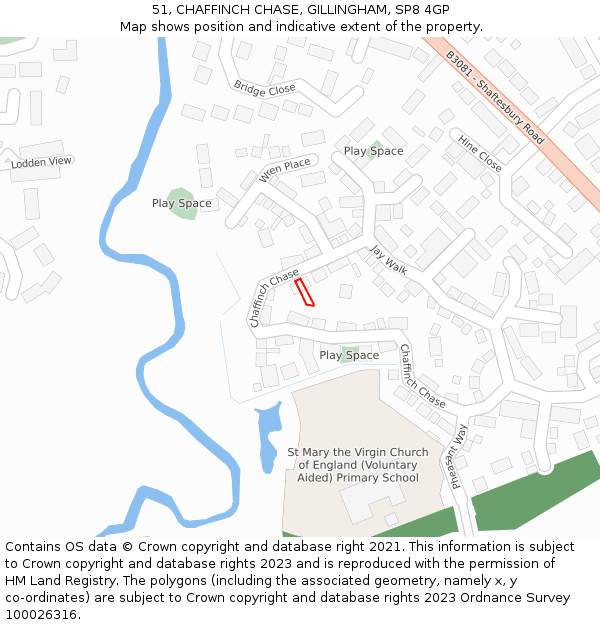 51, CHAFFINCH CHASE, GILLINGHAM, SP8 4GP: Location map and indicative extent of plot