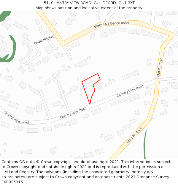 51, CHANTRY VIEW ROAD, GUILDFORD, GU1 3XT: Location map and indicative extent of plot