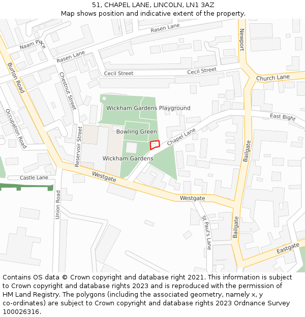 51, CHAPEL LANE, LINCOLN, LN1 3AZ: Location map and indicative extent of plot