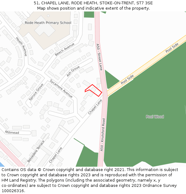 51, CHAPEL LANE, RODE HEATH, STOKE-ON-TRENT, ST7 3SE: Location map and indicative extent of plot